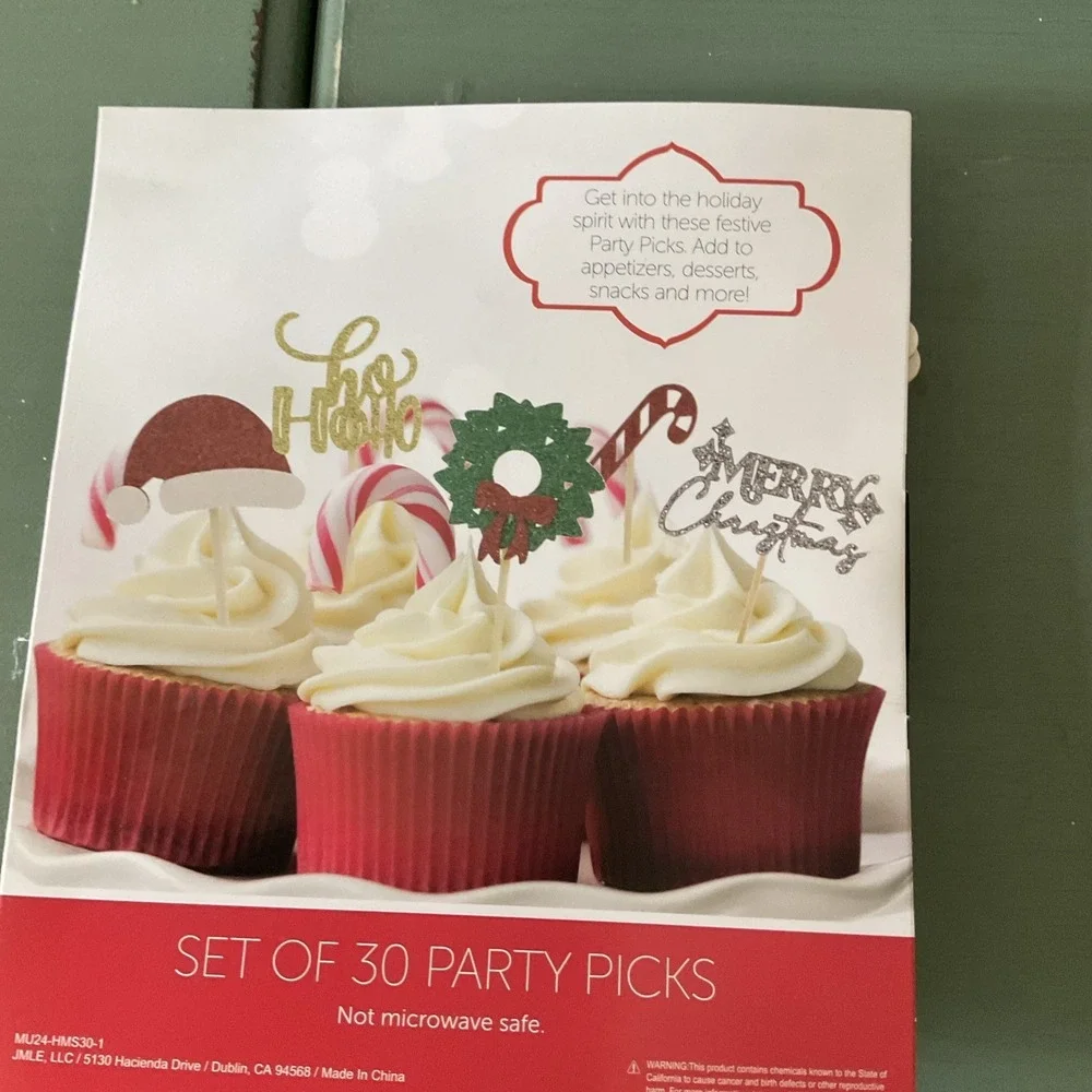 Christmas Party Sticks Santa Wreath Cupcake‎ Toppers 30 Holiday